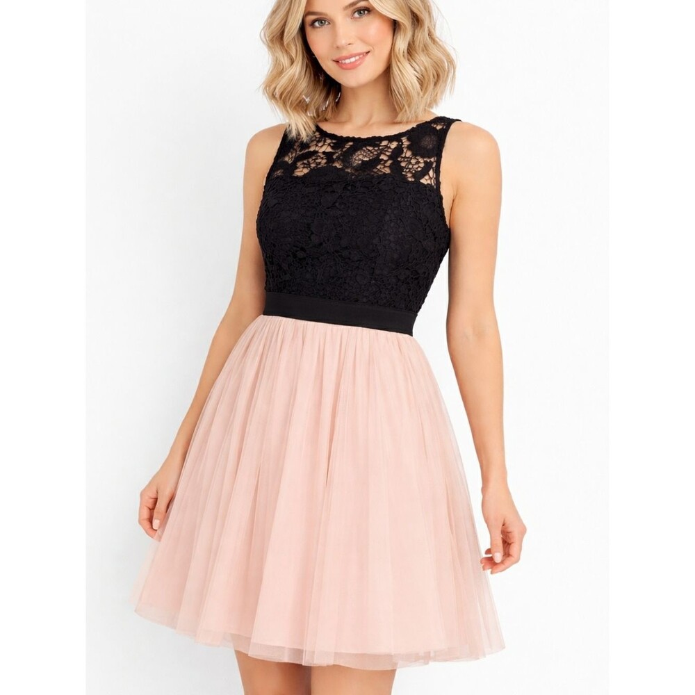 Formal Tulle Mini Dress Crochet Prom Cocktail Peach Black Size XL